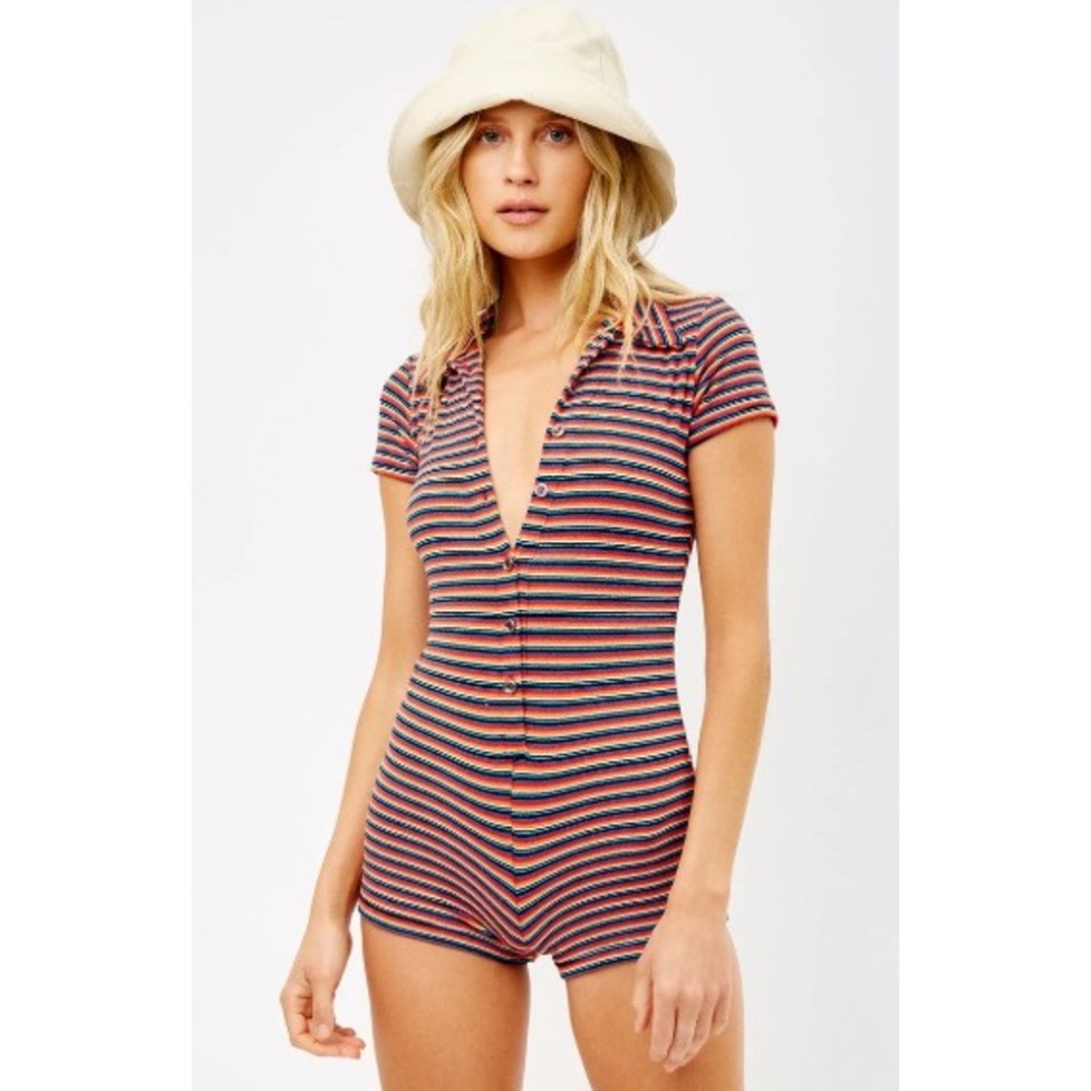 Frankies Bikinis Rose Romper Sunset Stripe Womens S Beach Coastal Resortwear EUC